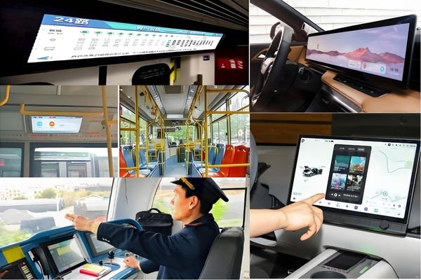 automotive and transportation LCD modules including bar displays for buses, vehicle infotainment screens and driver information panels