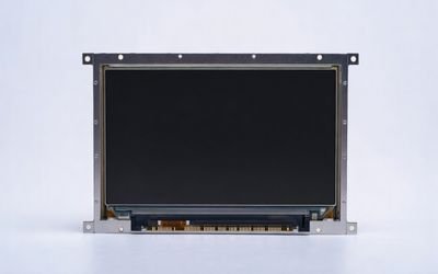 15.6-inch industrial LCD module with metal frame, mounting holes, and connectors, screen turned off.