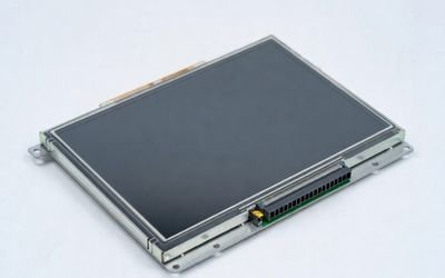 21.5-inch industrial LCD module showing metal backplate, bezel structure, and connector area, screen off.