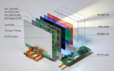 LCD module connected to a separate driver board via FPC/FFC cables.