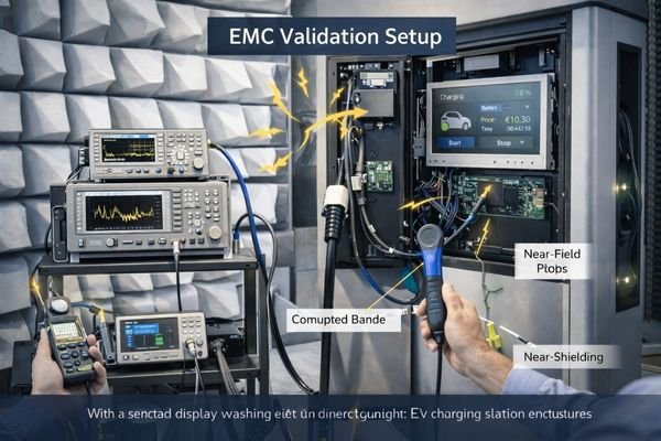 EMC testing and cable validation for charging station displays