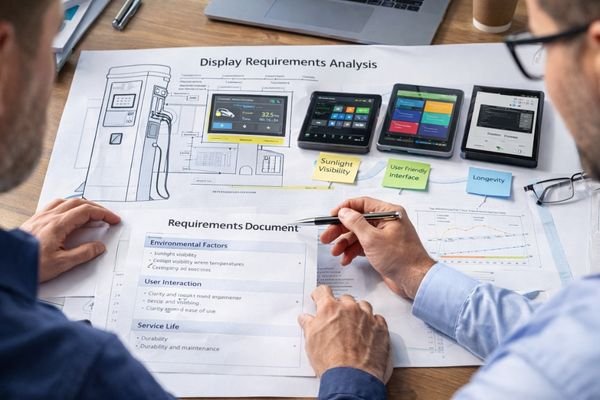 EV charging station display requirements analysis and environmental mapping