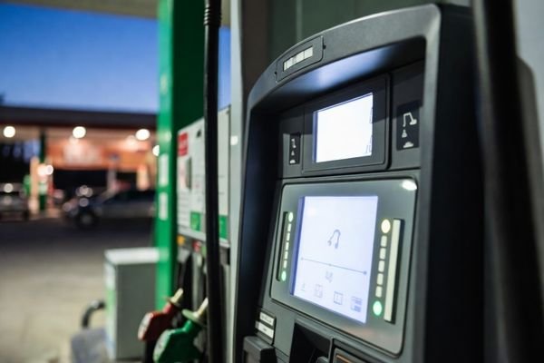Outdoor gas station fuel dispenser with integrated lcd touch screen user interface