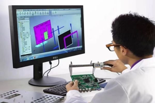Engineer designing and testing LCD display module hardware and structure