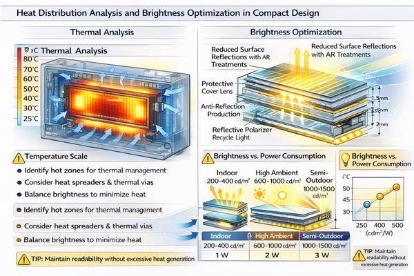Thermal and optical optimization for space-constrained LCD modules