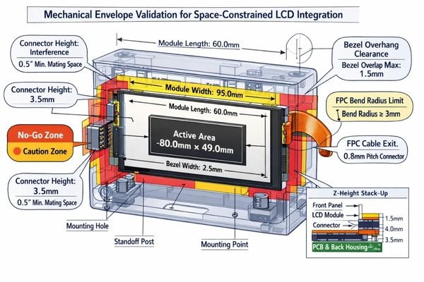 LCD module dimensional constraints in compact enclosure design