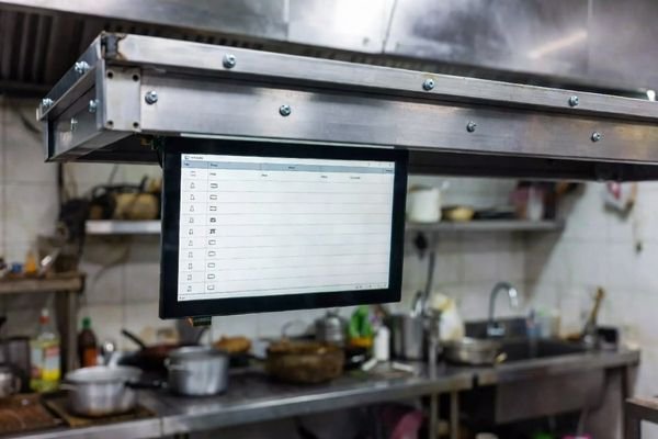 kitchen order display lcd module above workbench in small restaurant in thailand