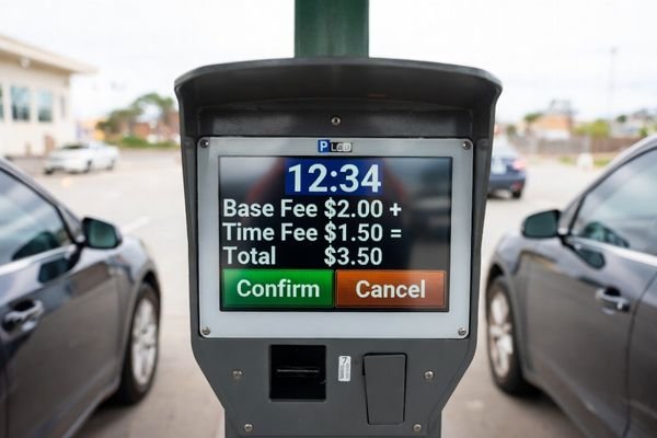 parking payment terminal lcd module in small outdoor car park in poland