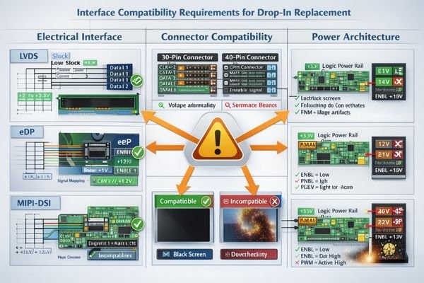 Interface compatibility matrix showing the electrical, connector, and power conditions that must match