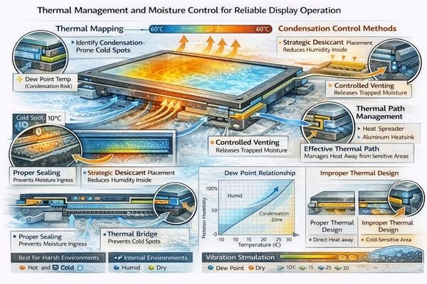 Condensation control and corrosion prevention in LCD display systems