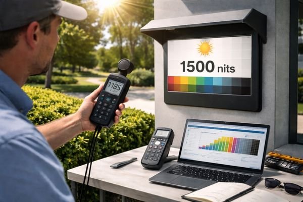 Outdoor setup for field validation of display brightness.