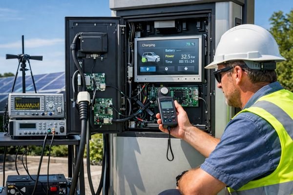 LCD display module testing for outdoor readability and EMC compliance in EV charging station