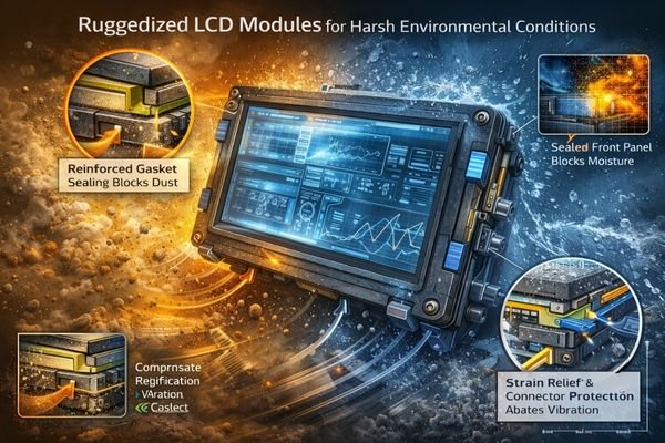 Rugged LCD module defying dust, moisture, and vibration challenges.