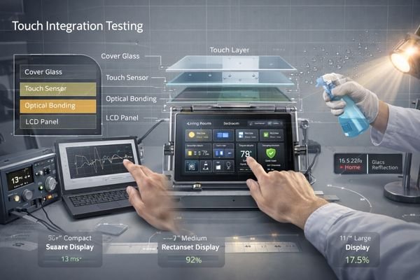 Touch and cover glass integration testing for smart home displays