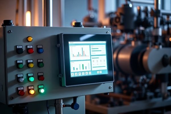 Industrial control panel with square lcd display module used as HMI interface