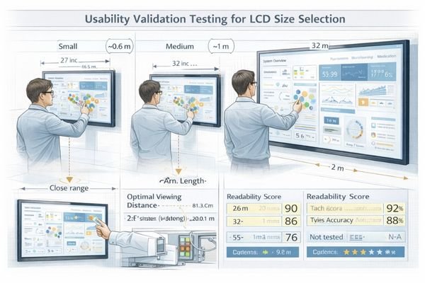 Readability and touch usability testing at different viewing distances