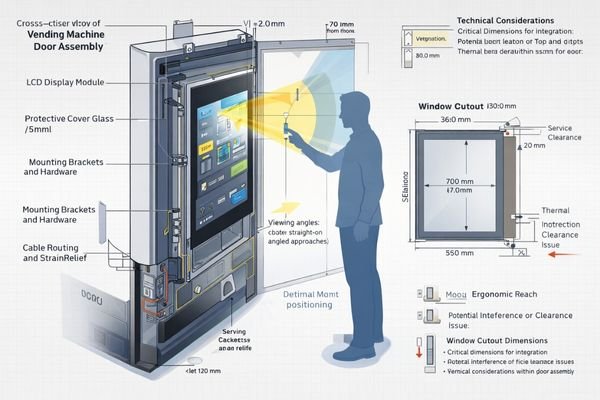 Vending machine display integration showing viewing angles and mounting considerations