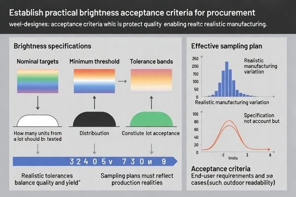 Acceptance criteria framework for brightness procurement balancing specification clarity with manufacturing feasibility