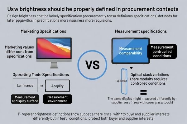Procurement brightness definition framework establishing measurable performance criteria for LCD display module evaluation