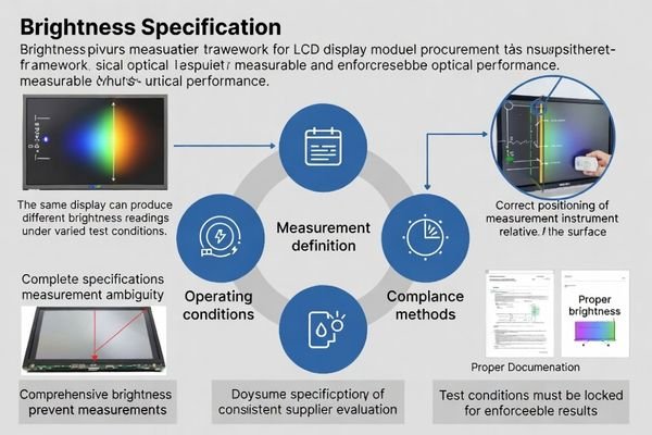 Brightness specification framework for LCD display module procurement ensuring measurable and enforceable optical performance
