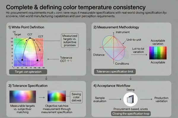 Color temperature consistency procurement framework: white point, CCT, chromaticity, and acceptance workflow