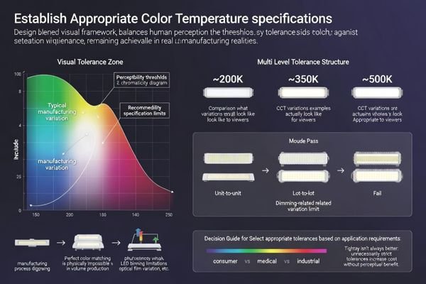 Color temperature tolerance specification methodology balancing perception and manufacturability