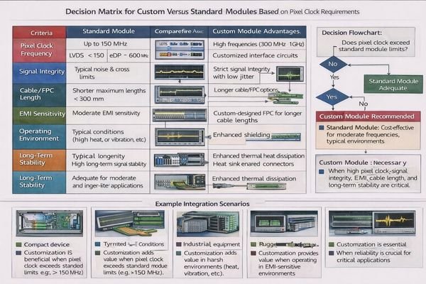 Custom LCD module advantages for pixel clock optimization and constraint management