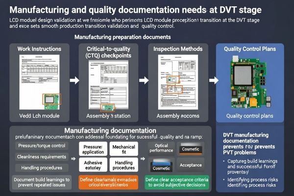 Manufacturing preparation documentation for DVT stage ensuring smooth production transition and quality control