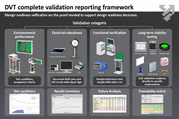 Comprehensive DVT validation reporting framework ensuring design readiness verification and evidence collection