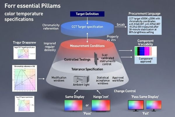 Color temperature consistency procurement spec: targets, measurement conditions, tolerances, change control