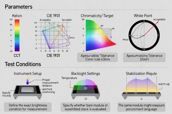 Procurement definition framework for color temperature consistency in LCD modules