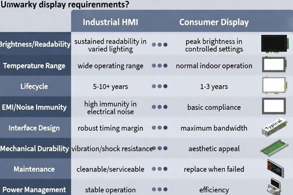 Key differences between industrial HMI and consumer LCD module requirements