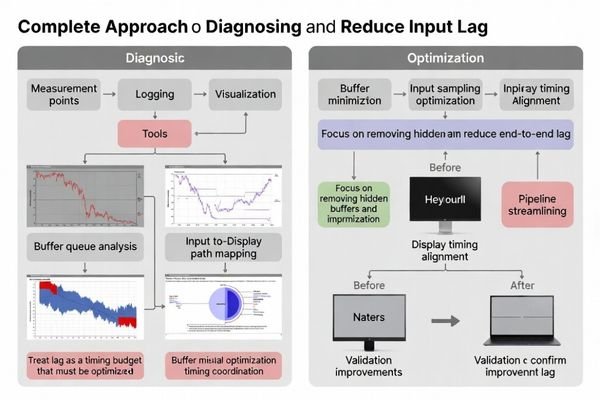 Input lag diagnosis and reduction methodology for systematic responsiveness optimization in display systems