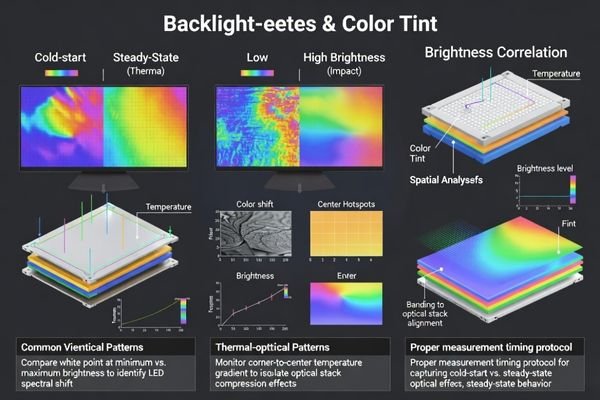 Backlight and thermal analysis methodology for color tint troubleshooting in LCD modules