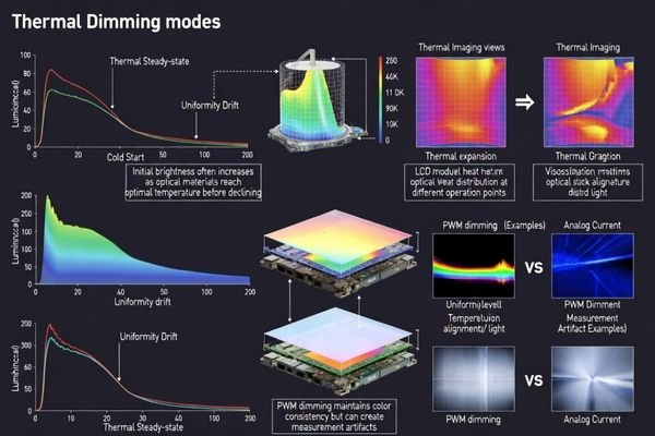 Thermal and dimming mode effects on high-brightness LCD module performance over time