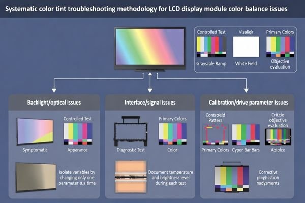 Systematic color tint troubleshooting methodology for LCD display module color balance issues