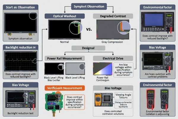 LCD display module contrast troubleshooting methodology for systematic problem diagnosis and resolution