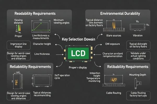 Production line dashboard module selection criteria for industrial readability and reliability