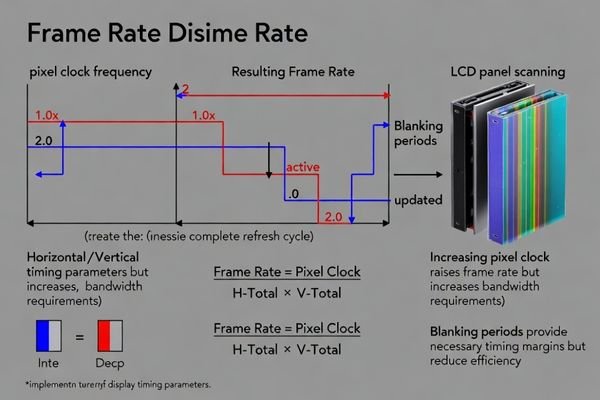 Frame rate definition and timing parameter relationships in LCD display module architecture