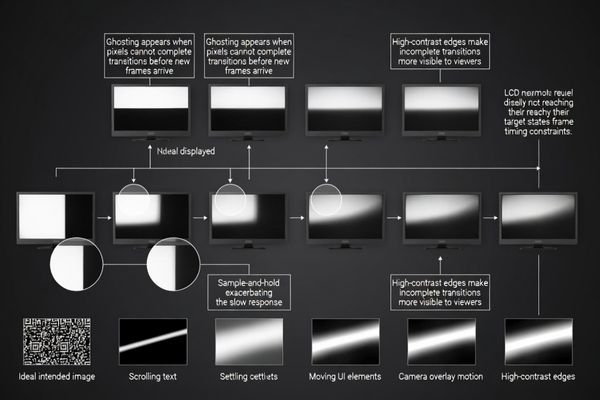 Ghosting and motion blur mechanisms in LCD displays with slow pixel response characteristics