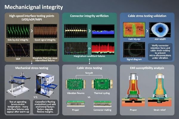 Interface signal integrity and mechanical robustness validation for intermittent black screen prevention