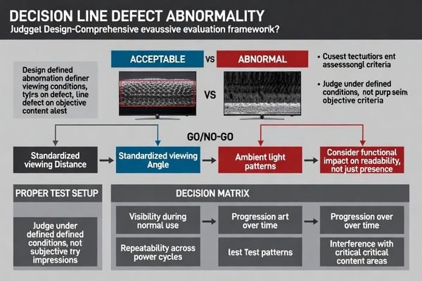 Abnormality assessment framework for line defects establishing objective criteria and acceptance logic for production decisions