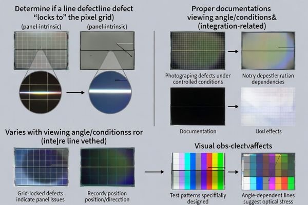 Line defect identification methodology for LCD modules establishing systematic classification and origin analysis