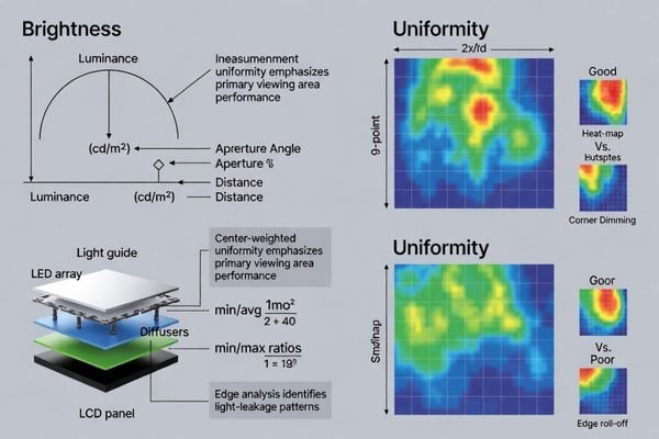Brightness and uniformity parameter definitions for high-brightness LCD display module validation