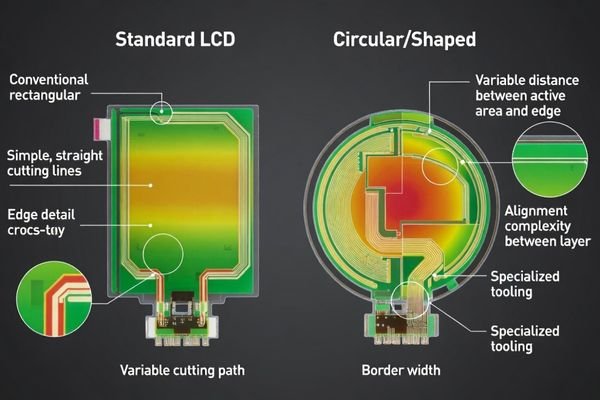 Shaped LCD module manufacturing risk factors and process considerations