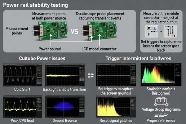 Power rail stability analysis and reset sequence validation for intermittent black screen prevention
