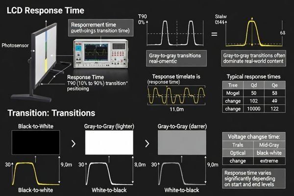 LCD response time definition and measurement methodology for pixel transition speed analysis