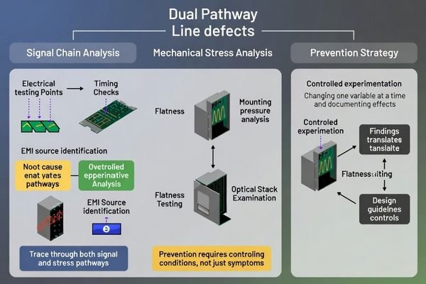 Root cause investigation methodology for line defects enabling systematic analysis and prevention strategy development