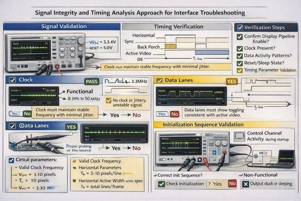 Interface activity validation and timing verification for black screen diagnosis