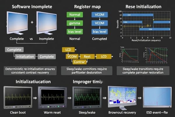Software initialization and timing validation for post-event contrast recovery in LCD modules